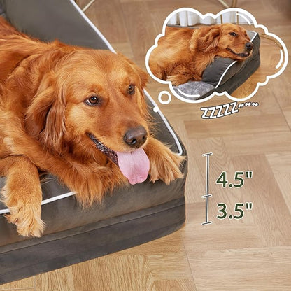 Orthopedic XXL Dog Beds, Waterproof Egg Crate Foam Big Pet Bed for All Breed Sized Dogs 53x42Inch, Washable Extra Large Dog Couch Bed with Removable Cover and Non-Slip Bottom, Dark Green