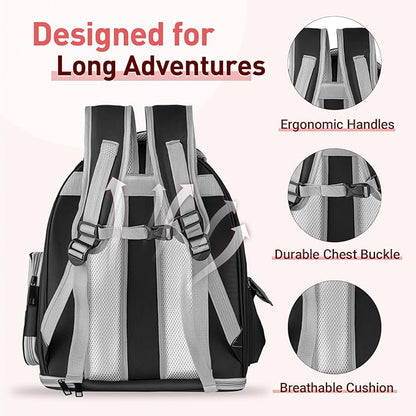Pawstrip Cat Backpack Carrier with Large Space Bubble Window, Airline Approved Breathable Pet Carrier for Small Dogs Cats up to 15lbs, Foldable for Travel Hiking & Outdoor Use