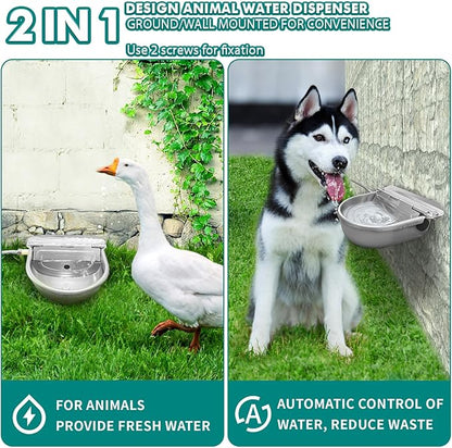 Automatic Water Dispenser for Dogs, Automatic Horse Waterer Bowl with 2 Float Valve,304 Stainless Steel auto self Filling Dog Water Bowl Dispenser Outdoor Livestock Water Bowl Kit for Chicken