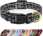Reflective Dog Collar for Medium Dogs, Cute Leopard Style Adjustable Heavy-Duty Nylon Puppy Collar for Boy and Girl Female, Soft Pet Accessories with Quick Release Buckle, Gray
