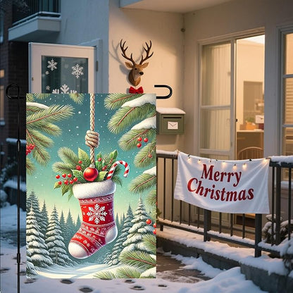 Christmas Garden Flag Christmas Stocking Garden Flag Snowflake Holiday Gardens Flags 12x18 Inch Double Sided Outdoor Decoration for Festive Season Yard Porch Lawn Display