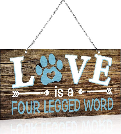 Dog Wall Decor Room Love Is a Four Legged Word Pet Paw Sign Dog Vintage Metal Hanging Decorative Signs Plaque Wall Decorative for Christmas Pet Lover Gifts Thanksgiving(12 x 6 Inch)