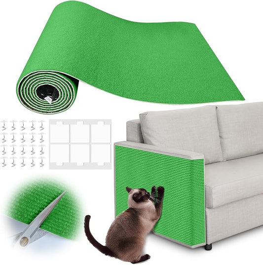 Cat Scratch Furniture Protector - 40" x 17" Trimmable Self-Adhesive Cats Claws Scratch Pads, DIY Cat Climbing Couch Protector for Scratch Post Cat Tree Replacement Indoor (Green)