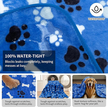 Dog Blanket Paw Bone Pattern 1 Pack 3 Colorful 60"*50" Super Soft Warm Flannel Sofa Cover Car Bed Protector, Urine Proof Washable Outdoor Pet Blanket for Puppy Large Dogs & Cats