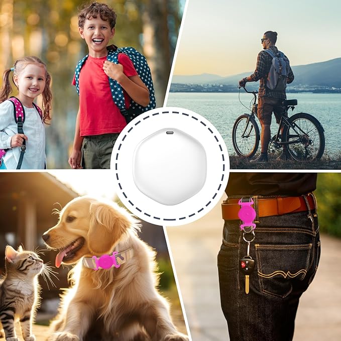 GPS Tracker for Dogs, Mini GPS Pet Tracker with Silicone Cover, IPX8 Waterproof GPS Tracker for Kids,No Monthly Fee,Work with Apple Find My(iOS Only),Dog Tracker Finder Tracker Pets-YGPink-4