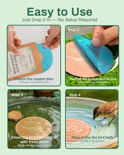 Bird Bath Purification Disk Pure Copper Outside Winter Solar Power Birdbath Wild Hummingbird Pedestal Fountain Cleaner Outside Humming Feeder Cage Dispenser Heater Outdoor Concrete Winter 3PCS