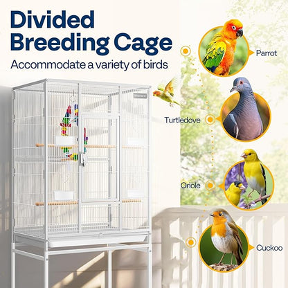 VIVOHOME 54 Inch Wrought Iron Large Bird Flight Cage with Rolling Stand for Parakeets Canaries Cockatiels Lovebirds Conures, White
