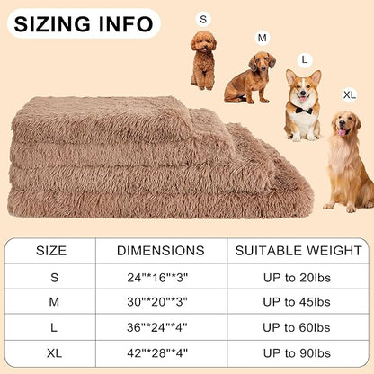Fluffy Orthopedic Dog Beds for Puppy/Cats with Washable Removable Cover Dog Crate Bed Egg Crate Foam Support Plush Pet Pad Mat with Anti-Slip Bottom (24 * 16,Khaki)