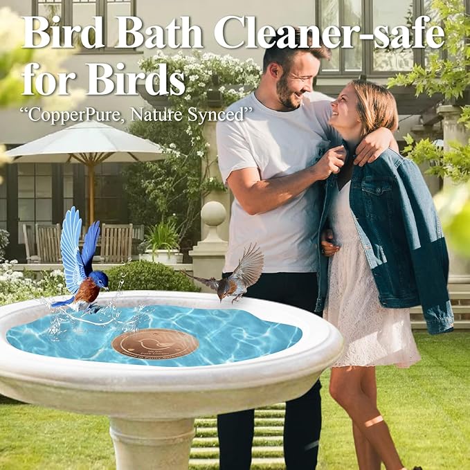 Bird Bath Copper Disk(4-Pack), 4.2" Large Surface Area, Covers 20% More Water Than Standard, Safe & Clean Birdbaths All Year Round, Fits Most Backyard Birdbaths