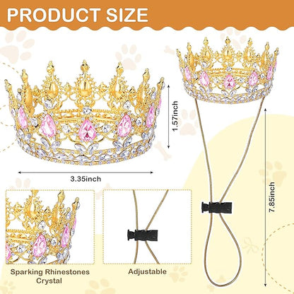 Abbylike Pet Rhinestone King Crown, Queen Crown for Birthday New Year Costume for Small Dog Cat Cosplay Party Accessories Adoption Celebration Wedding Birthday Photos Prop Costume(Pink,Medium)