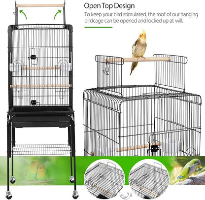 Yaheetech Open Top Rolling Parrot Bird Cage for Cockatiel Sun Parakeet Green Cheek Conure Mid-Sized Parrot Cage with Detachable Stand