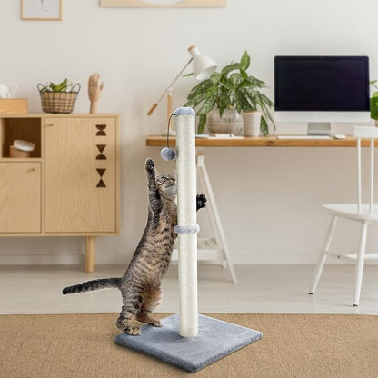 Dimaka 29" Height Tall Cat Scratching Post, Claw Scratcher with Sisal Rope and Covered with Soft Smooth Plush, Vertical Scratch [Full Strectch] for Standard Size Cats(Grey, 29 inches for All Cats)