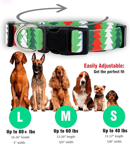 Native Pup Christmas Dog Collar- Winter Holiday Collars for Pets- Xmas Gift for Puppy- Santa, Reindeer, Snowman, Candy Cane, Red Green- Girl Boy- Small, Medium, Large Breeds (Christmas Tree, Large)