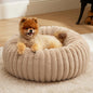 Bedsure ComfyFleece™ Donut Small Dog Bed - Dog Beds for Small Dogs with Corduroy Fleece & Anti Slip Bottom, Round Faux Fur Pet Beds with Washable Removable Cover, Sandy Beige, 23x23x7 inches