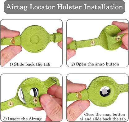 OOPSDOGGY Leather AirTag Cat Collar with Bell - Non Breakaway Kitten Collar with Apple Air Tag Holder - Lightweight GPS Pet Collars for Girl Boy Cats, Small Dogs, Puppies (Lime Green)