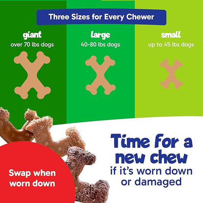 Chew’EMS X Bone Dog Chew Toy for Aggressive Chewers – Long-Lasting Bacon Flavor Nylon Bone – Durable, Rawhide-Free Dental Toy - Small Size – Made in USA