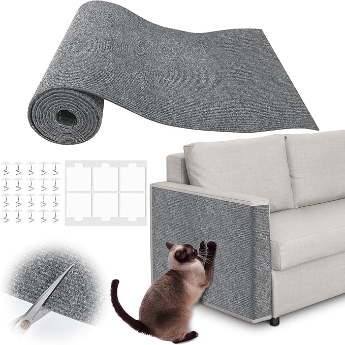 Cat Scratch Furniture Protector - 118" x 15.8" Trimmable Self-Adhesive Cats Claws Scratch Pads, DIY Cat Climbing Couch Protector for Scratch Post Cat Tree Replacement Indoor (Light Gray)