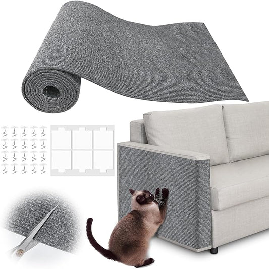 Cat Scratch Furniture Protector - 118" x 13.8" Trimmable Self-Adhesive Cats Claws Scratch Pads, DIY Cat Climbing Couch Protector for Scratch Post Cat Tree Replacement Indoor (Light Gray)