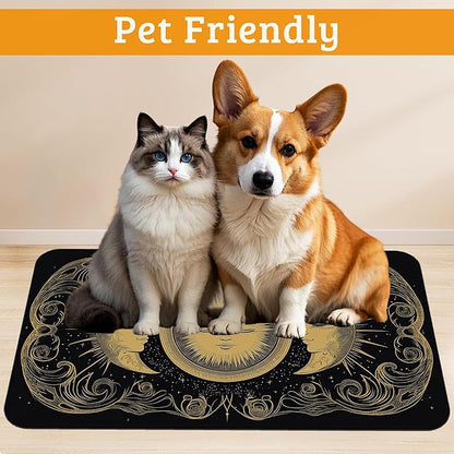 Dog Bowl Mat,Moon Sun Pet Feeding Mat for Floors Waterproof,Boho Vintage Absorbent Dogs Placemat for Food and Water Quick Dry Pet Cat Feeding Mats with Non Slip Bottom 12" x 20"