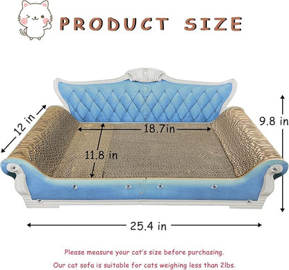 Luxury Cardboard Cat Scratcher Sofa Bed, Couch Shaped Scratching Board, Scratch Lounge with Catnip, Cat Scratcher for Indoor Cats Large Blue