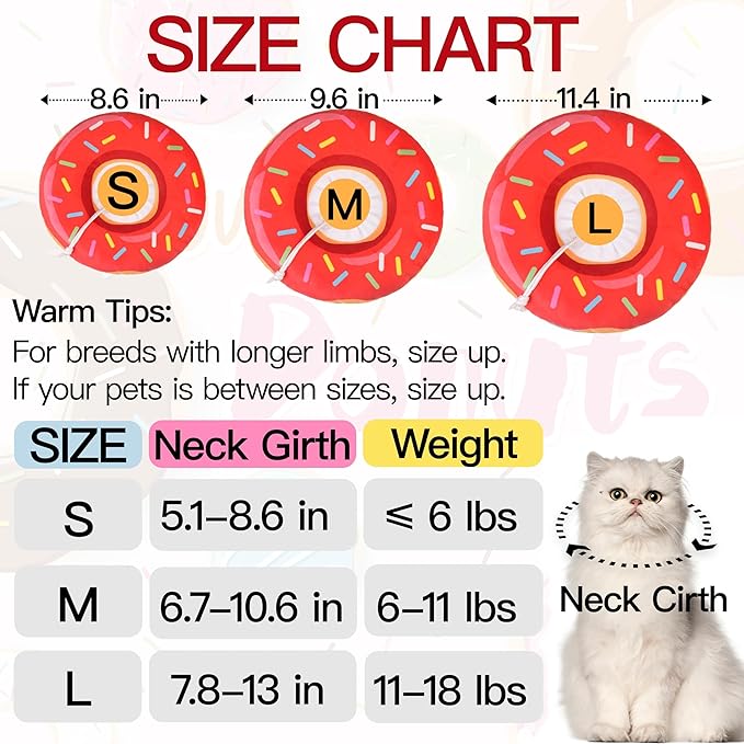 Cat Cone Collar Soft, Cute Cat Donut Collar After Surgery, Adjustable Kitten Recovery Cones to Stop Licking, Lightweight Neck Elizabethan Collars for Cats Kittens (Red, Small)
