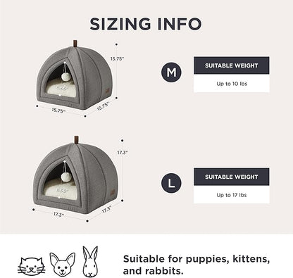 Bedsure Cat Beds for Indoor Cats - 2 in 1 Cat Cave House Tent for Kittens and Small Pets with Removable Washable Cushioned Pillow, Foldable Kitten Hideaway with Non-Slip Bottom, Grey, 16 inches