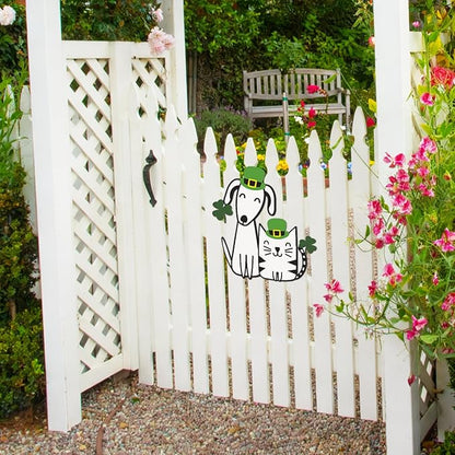 Fiwochic St Patrick's Dogs Cat Decorations Metal Shamrock Wall Art Irish Pet Hanging Signs Farmhouse Rustic Irish Clover Green Decor Gift for Front Door Porch Hallway Outdoor Garden 15.8 x 12 Inch