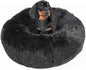 Calming Donut Dogs Beds for Small Dogs Washable,28inch Plush Round Pet Bed for Cozy Sleep,Fluffy Faux Fur Large Cat Bed,Fits up to 30 lbs Pets,Black