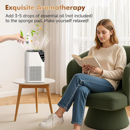 Air Purifiers for Home Large Room up to 1750 Sq Ft, H13 True HEPA Filter Air Purifiers for Bedroom Smoke/Pet Dander/Pollen, 25dB Quiet for Home,Bedroom,Office (White)