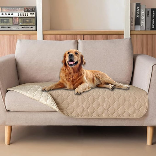 gogobunny 100% Double-Sided Waterproof Dog Bed Cover Pet Blanket Sofa Couch Furniture Protector for Puppy Large Dog Cat, Reversible (32x53 Inch (Pack of 1), Dark Beige/Light Beige)