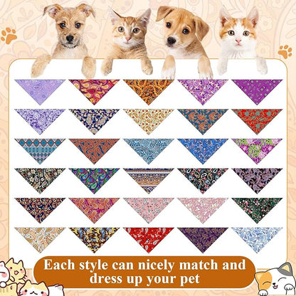 Sanwuta 120 Pcs Paisley Dog Bandanas Bulk Paisley Bandanas for Dogs Adjustable Washable Pet Scarf for Small and Medium Pets, 30 Styles