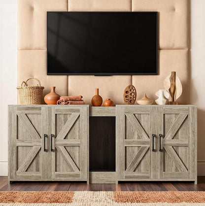 Cat Litter Box Enclosure Furniture - Hidden Litter Box Double Cabinet with Scratch Pad & Cats Bed | Farmhouse Style End Table for Cats | Discreet Cat Washroom for Living Room & Bedroom Grey
