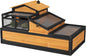 PawHut 3- Room Tortoise House Habitat with Balcony & 2 Stories, Indoor/Outdoor Wooden Tortoise Enclosure with Ladder, Tray, Openable Roof, Large Reptile Cage, 44" x 25.5" x 23", Yellow