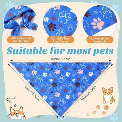 50 Pcs Blue Paw Print Dog Bandanas Bulk Animal Footprint Bandanas for Dogs Triangle Kerchief Bib Scarf Set for Pet Winter Costume Photo Props Daily Accessories Pet Shops (31.5 x 21.7 x 21.7)