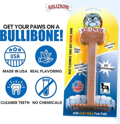 Bullibone Nylon Dog Chew Toy for Aggressive Chewers - Dental Hygiene Bone with Beef Flavor, Durable Tough Chew Toys for Large Dogs, Indestructible Dog Bone - 2 Pack