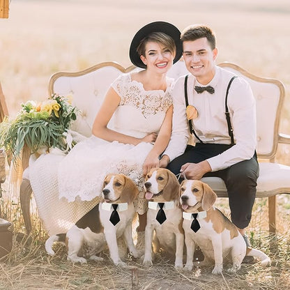 ADOGGYGO Adjustable Dog Neck Tie Collar Pet Collar with Black Necktie Wedding Formal Tux Collars for Small Dogs Pets (Small)