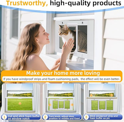 Full Size Cat Door Window Insert 27"-32" Various Sliding Windows, 4 Flexible Locking Modes, High-Definition, high-Transparency cat Door for Windows, Magnetic Reset Design