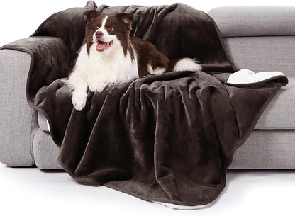 gogobunny Waterproof Bed Blanket, Reversible Sherpa Fleece Throw Blanket for Dog Puppy Cat, Furniture Cover Protects Bed Couch Sofa from Liquid Pee and Pet Fur (Dark Brown, 60x80 inches)