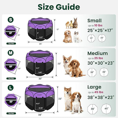 Love's cabin Pet Puppy Dog Playpen, Large Dog Tent Crates Cage Indoor/Outdoor, Portable Playpen for Cat, Foldable Pop Up Dog Kennel Playpen with Carring Case, Removable Zipper Top, Purple