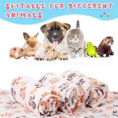 Tatuo 4 Pcs Dog Blanket for Pet Cat Blankets Indoor Puppy Teething Stuff Toys Paw Print Fleece Soft Blanket Sleep Mat for Guinea Pig Cage(White,Medium(30 x 20.5 Inch),Square)