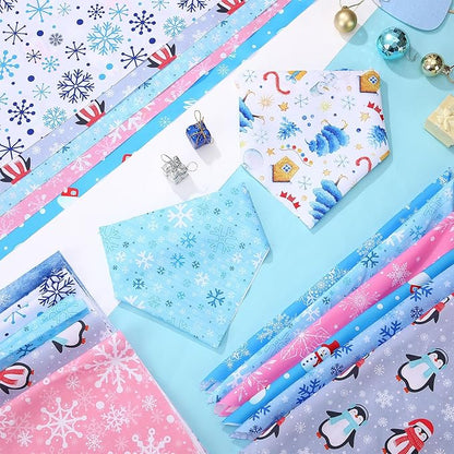 Weewooday 50 Pcs Winter Bandanas Bulk for Dogs Snowflake Cats Bandanas Charm Soft Triangle Bibs Adjustable Scarf for Small Medium Large Pets Winter Costume(19.7 x 13.8 x 13.8 Inch)