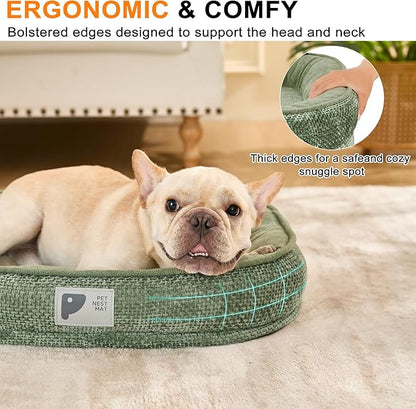 Dog Beds for Small Dogs,Orthopedic Bed with Removable Cover&Non-Slip Bottom Couch Bed with Four-Sided Bolster Green S