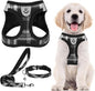 PUPTECK Adjustable Dog Harness Collar and Leash Set Step in No Pull Pet Harness for Small Medium Dogs Puppy and Cats Outdoor Walking Running, Soft Mesh Padded Reflective Vest Harnesses, Black XXS