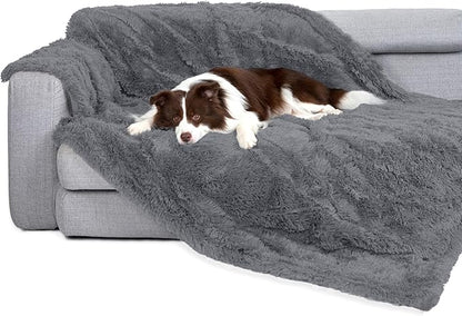 gogobunny Waterproof Dog Blanket for Couch & Furniture Protection - Super Soft Reversible Throw for Large Dogs & Cats, Calming Washable Fur & Sherpa Pet Blanket (25x35 Inch, Light Grey)