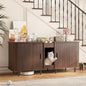 Double Litter Box Enclosure for 2 Cats, 55" Litter Box Furniture Hidden with Cat Scratch Pad, Large Indoor Cat House with Double Room, Wooden Litter Box Cabinet, TV Stand, Walnut