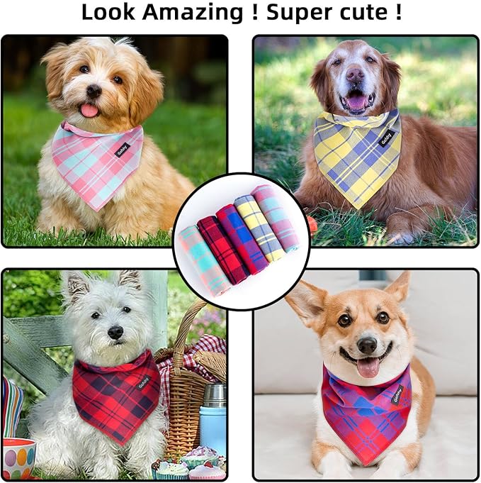 Spring Dog Bandana XLarge-Dog Scarf Vibrant Color Pink Green Plaid Printing Adjustable Bib Handkerchief Accessories for Large Dogs (XL)