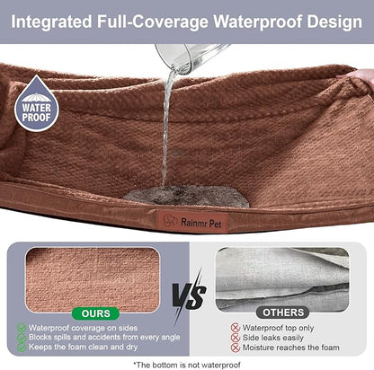 Orthopedic Dog Beds for Large Dogs, Memory Foam Dog Beds Large Sized Dogs, Washable Removable Cover, Nonskid Bottom, Waterproof, for Indoor, Outdoor, Crate ＆ Car Use, 41x27x6 Inches, Brown Grey