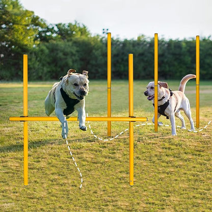 TNZMART 2.6 FT Dog Agility Obstacle Course Backyard Set Wave Poles and Adjustble Hurdles Training Exercise Equipment for Dogs (Pack of 6 Yellow)