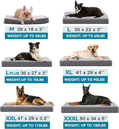 Cooling Dog Beds for Large Dogs, Washable Orthopedic Dog Bed for Crate with Joint Relief Memory Foam, Waterproof Liner and Plush Cover (36’’x 27’’)