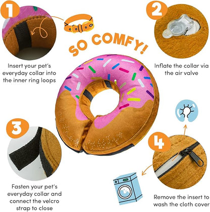 BENCMATE Inflatable Dog Cone Collar Alternative, Soft Dog Cone for Small Medium Large Dogs and Cats, Neck Recovery ECollar Donut Collar After Surgery (XLarge, Donut-Strawberry)